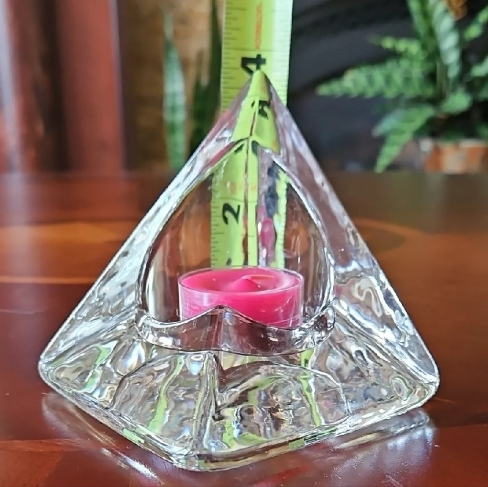 Vintage Nybro Sweden Crystal Pyramid Candle Holders Votive Pair MCM Art Glass